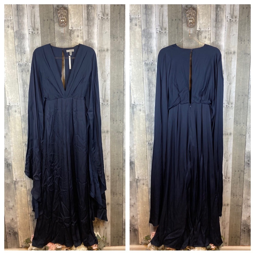NWT ASOS Edition Satin Cape Sleeve Jumpsuit in Navy Blue Size 2. - Picture 3 of 15
